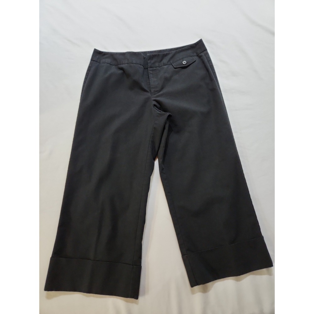 Hillard & Hanson Black Wide Leg Cropped Cuffed Mid Rise Dress Pants 17.5in Waist